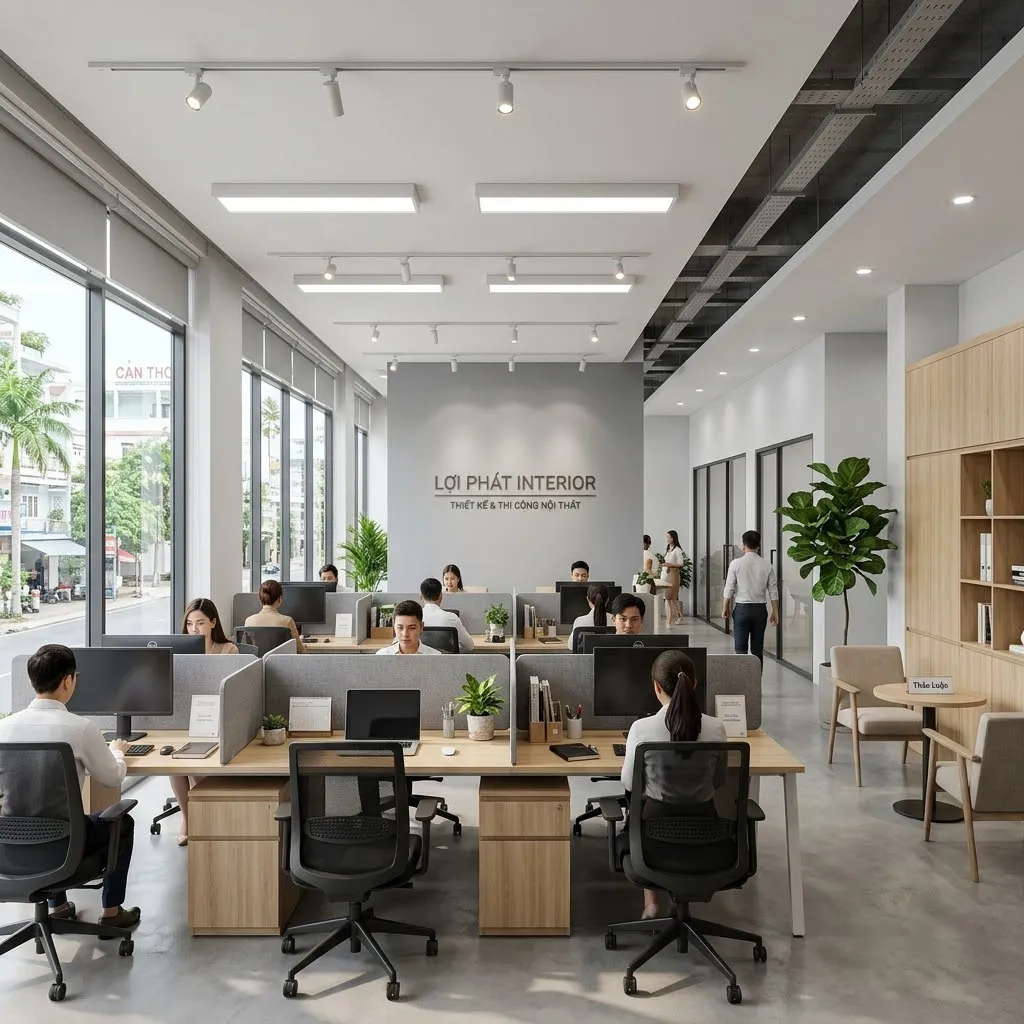 Không gian nội thất văn phòng làm việc không gian mở hiện đại tại quận Ninh Kiều