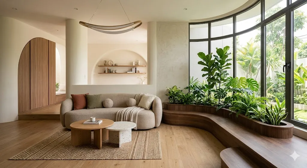 Phòng khách góc bo nhẹ