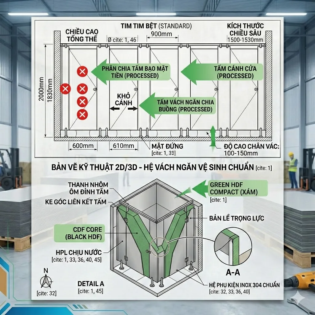 Bản vẽ sơ đồ bóc tách diện tích vách ngăn vệ sinh Bản vẽ sơ đồ bóc tách diện tích vách ngăn vệ sinh