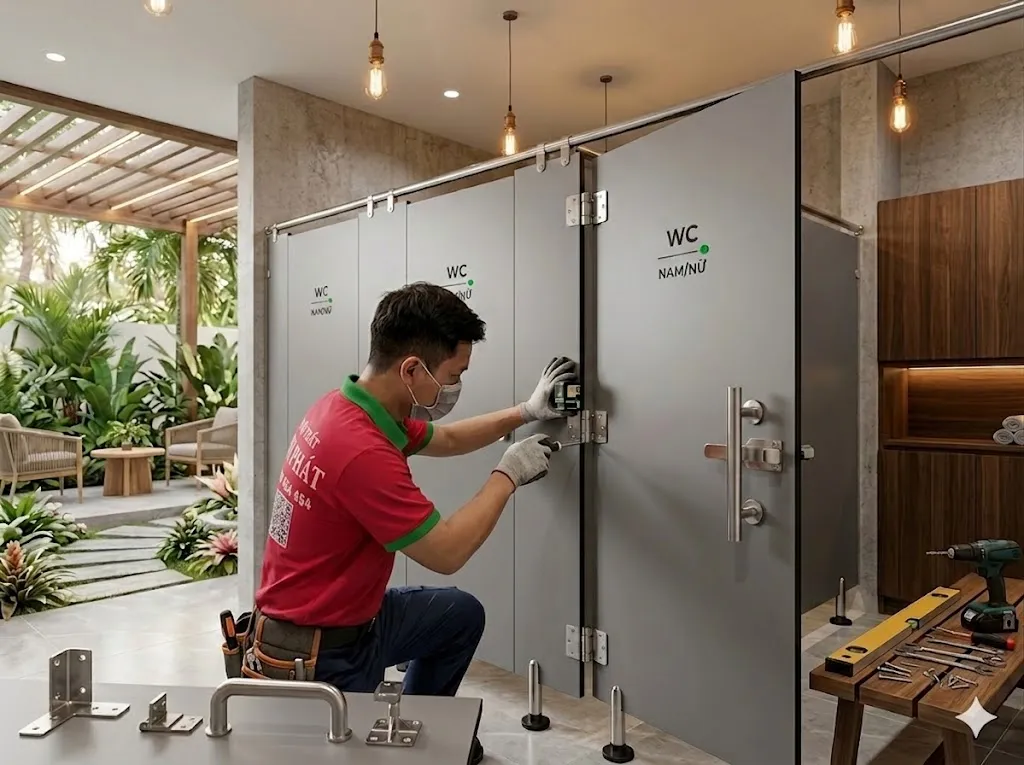 thi công vách ngăn nhà vệ sinh nhà hàng