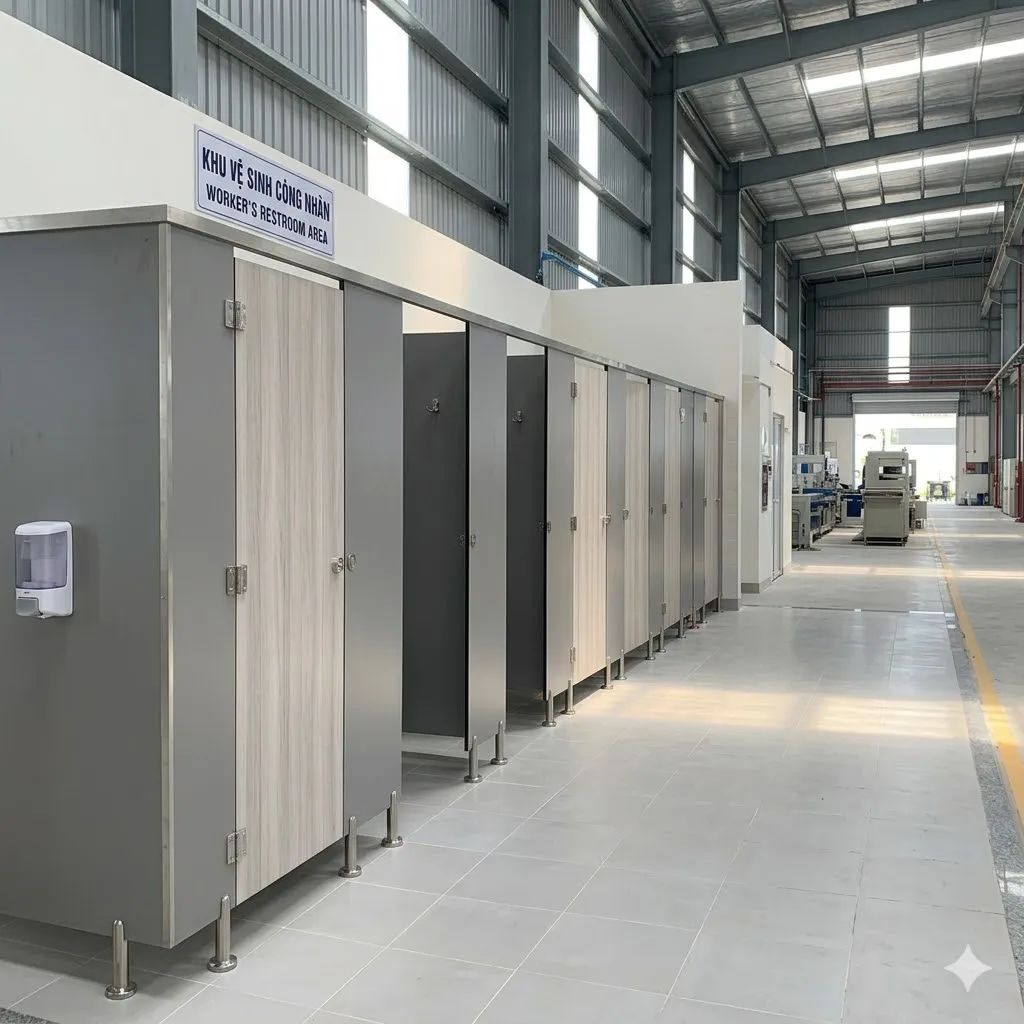 Thi công vách ngăn vệ sinh cho khu công nghiệp tại Cần Thơ đảm bảo độ bền cao.