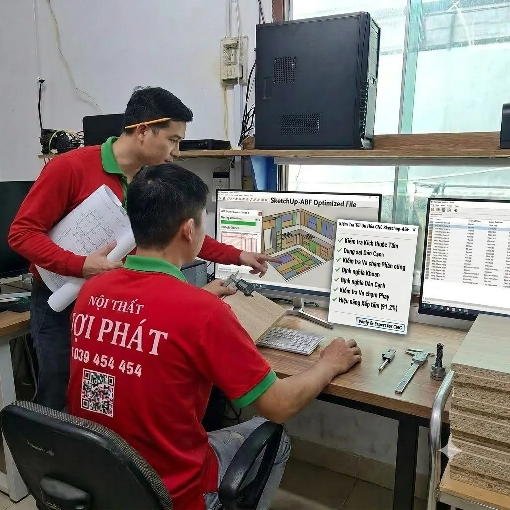  kiểm tra chi tiết bản vẽ tại xưởng gia công CNC nội thất Cần Thơ