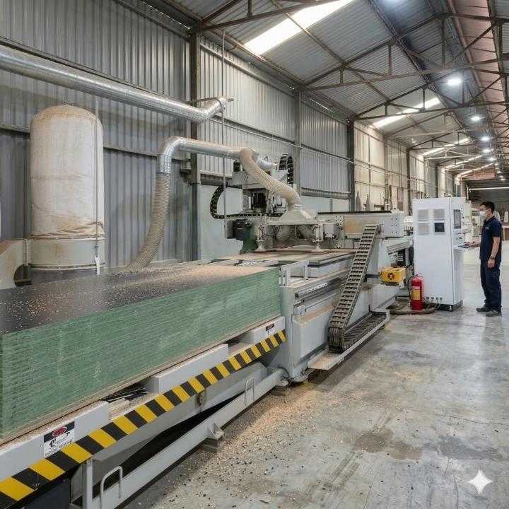 Xưởng Lợi Phát 1.000m² tại Cần Thơ với dàn máy CNC đang vận hành và máy dán cạnh công nghệ PUR hiện đại. Xưởng Lợi Phát 1.000m² tại Cần Thơ với dàn máy CNC đang vận hành và máy dán cạnh công nghệ PUR hiện đại.
