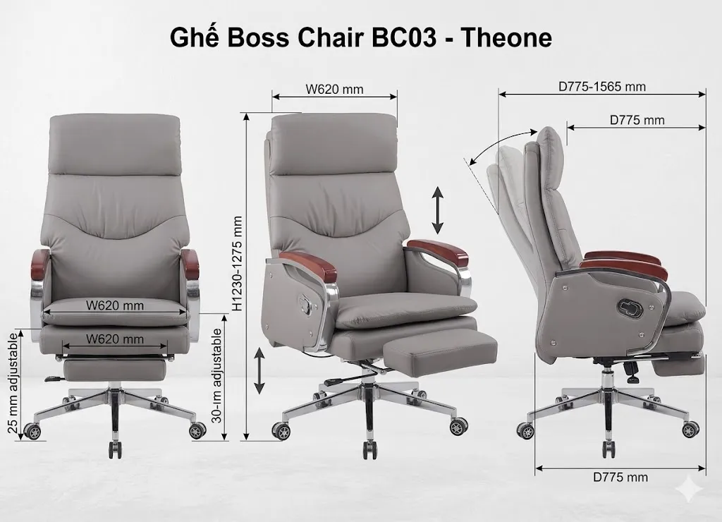 Kích thước ghế giám đốc boss chair bc03