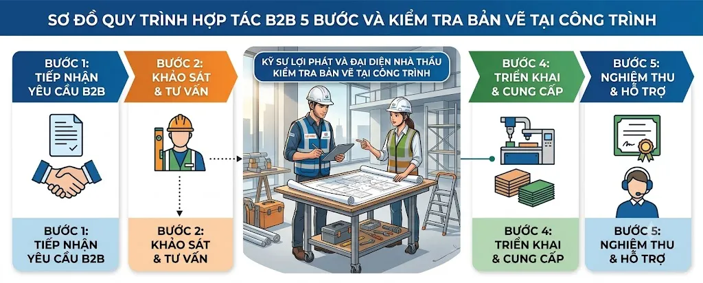 Quy trình phối hợp thi công nội thất văn phòng B2B tại Cần Thơ