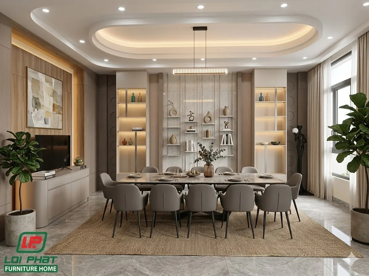 Toàn cảnh phòng khách biệt thự hiện đại thi công bởi Lợi Phát Cần Thơ.