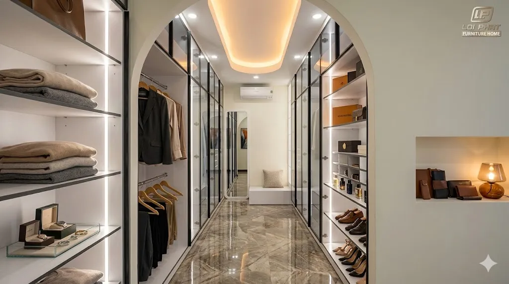 Nội thất phòng ngủ Master biệt thự gỗ công nghiệp cao cấp.