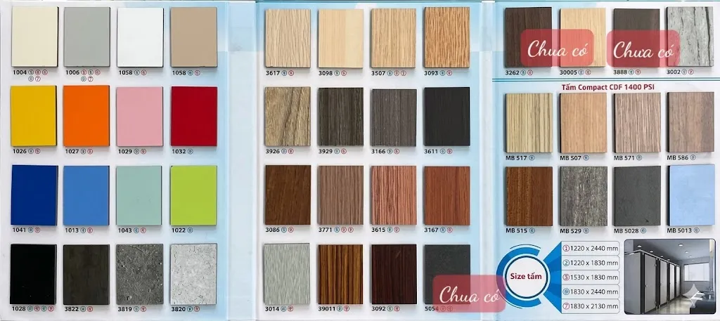 catalogue màu tấm HPL