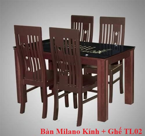 Bộ bàn Milano kính + Ghế TL02