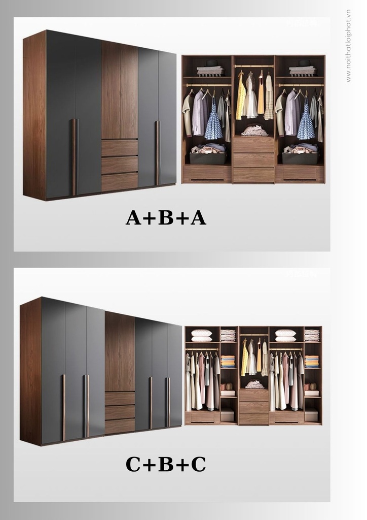 Tủ Áo MDF A+B+A và C+B+C