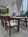 Bộ bàn ăn mặt đá chân gỗ sồi kết hợp ghế nệm