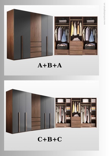 Tủ Áo MDF A+B+A và C+B+C